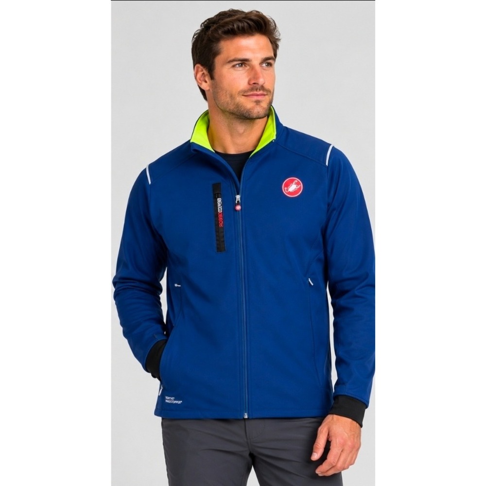 Castelli Rosso Corsa Gore Windstopper Cycling Jacket Blue Neon Yellow Mens L
